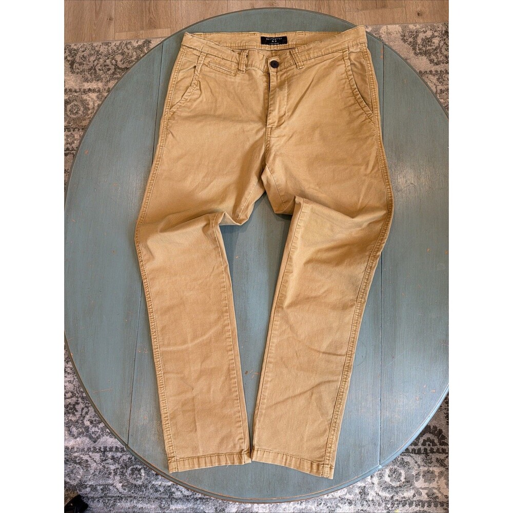Matchstick Mens Size 32 Chino Pants Khaki Brown Stretch Flat Front Cotton Slacks